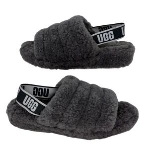 UGG Fluff Yeah Slide Slippers Women's Charcoal Shearling Slingback Est 9 Cozy